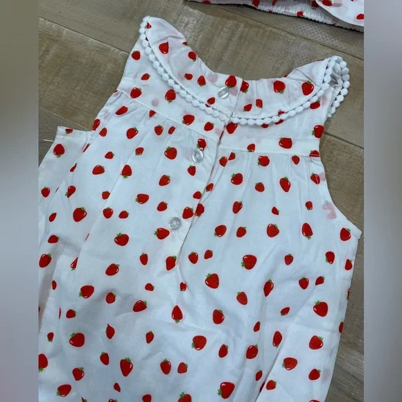 Little Me baby girl matching strawberry bubble romper onesie dress headband - Picture 7 of 8